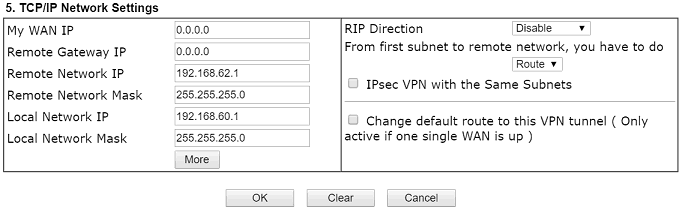 a screenshot of DrayOS LAN-to-LAN VPN Settings
